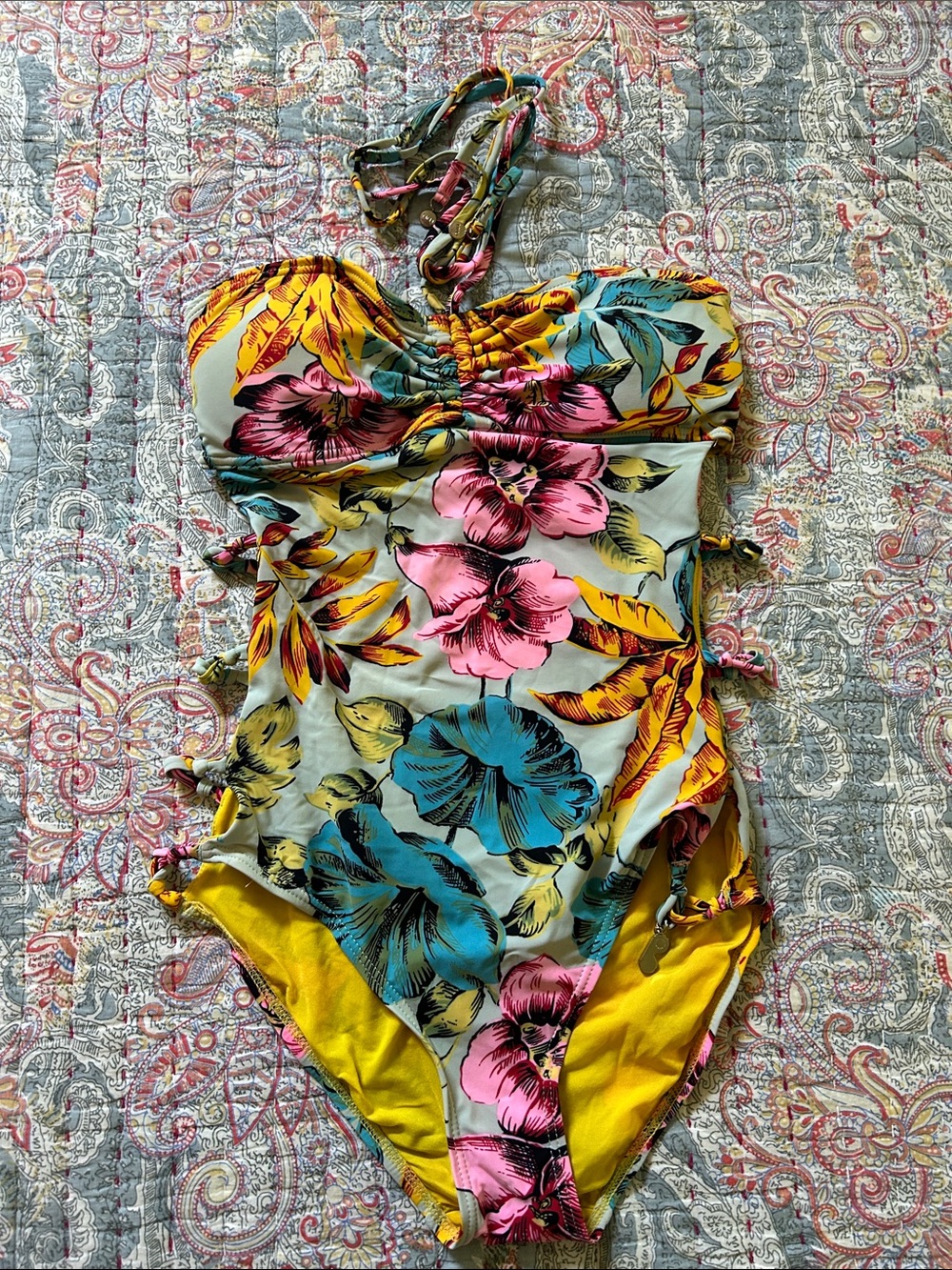 Marc Jacobs Floral One-Piece Swimsuit in Yellow, Pink, Blue